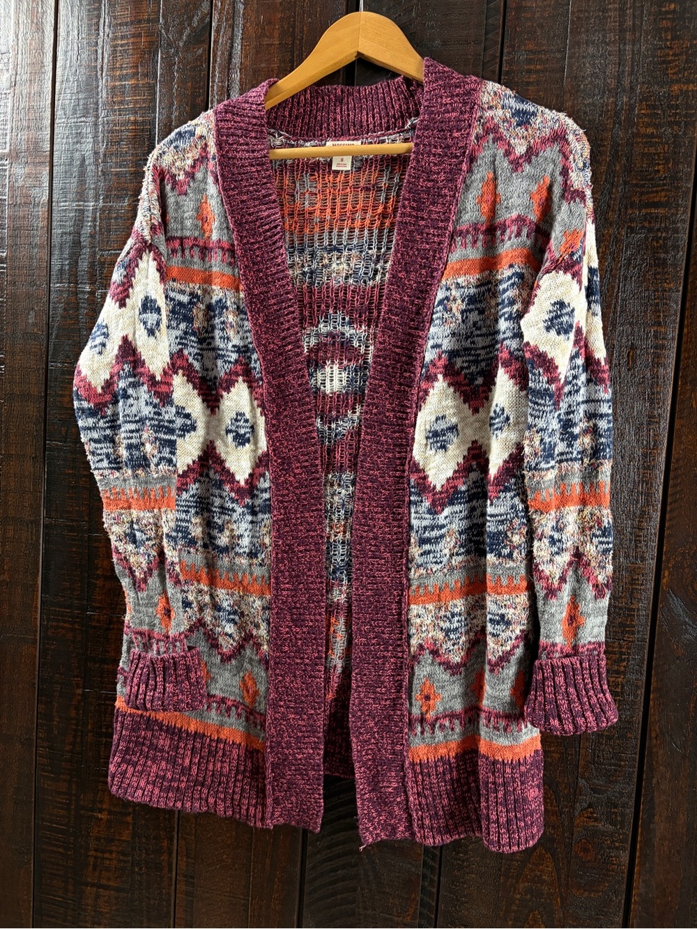 Mossimo Open-Front Aztec Cardigan Sweater - Burgundy Multi Small